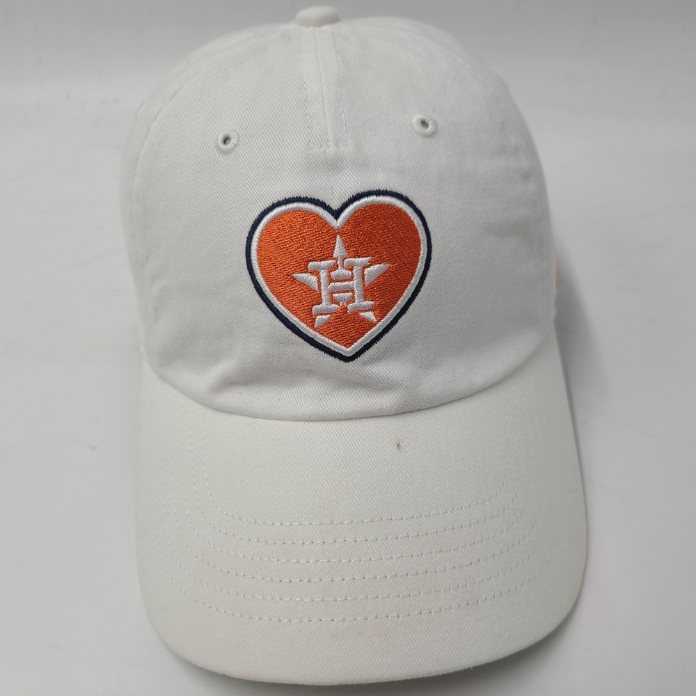Women Houston Astros Hat Strapback 47 Brand Clean Up White Orange MLB Heart Logo